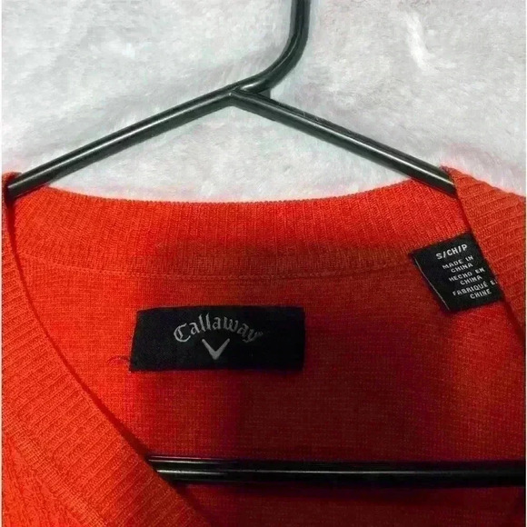 Callaway Orange Sport Golf Knit V Neck Mens PGA Sweater Logo Small Casual Bright - Picture 5 of 7